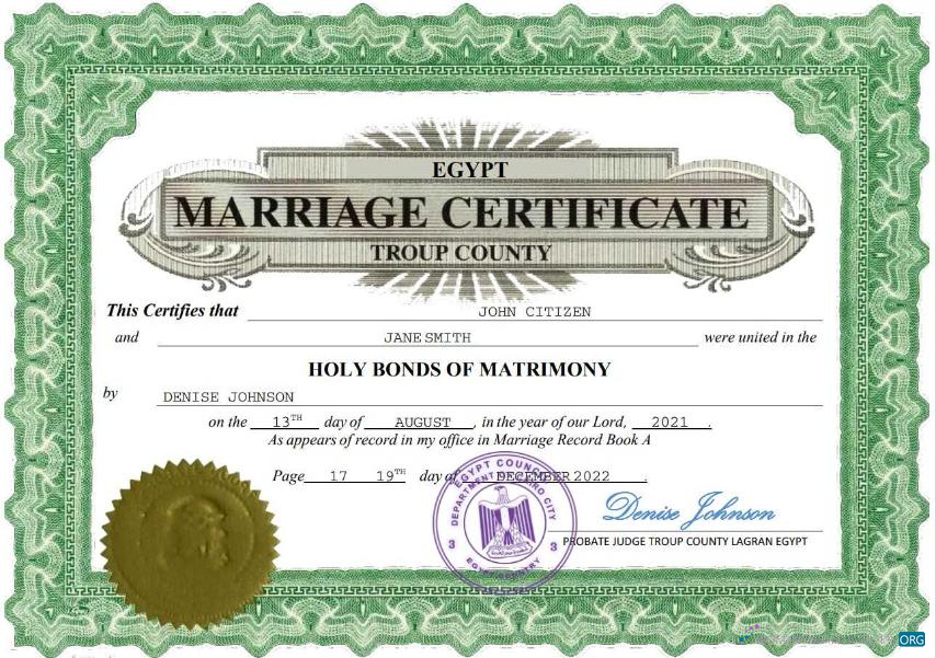 Download Egypt marriage certificate Word and PDF template Photoshop template